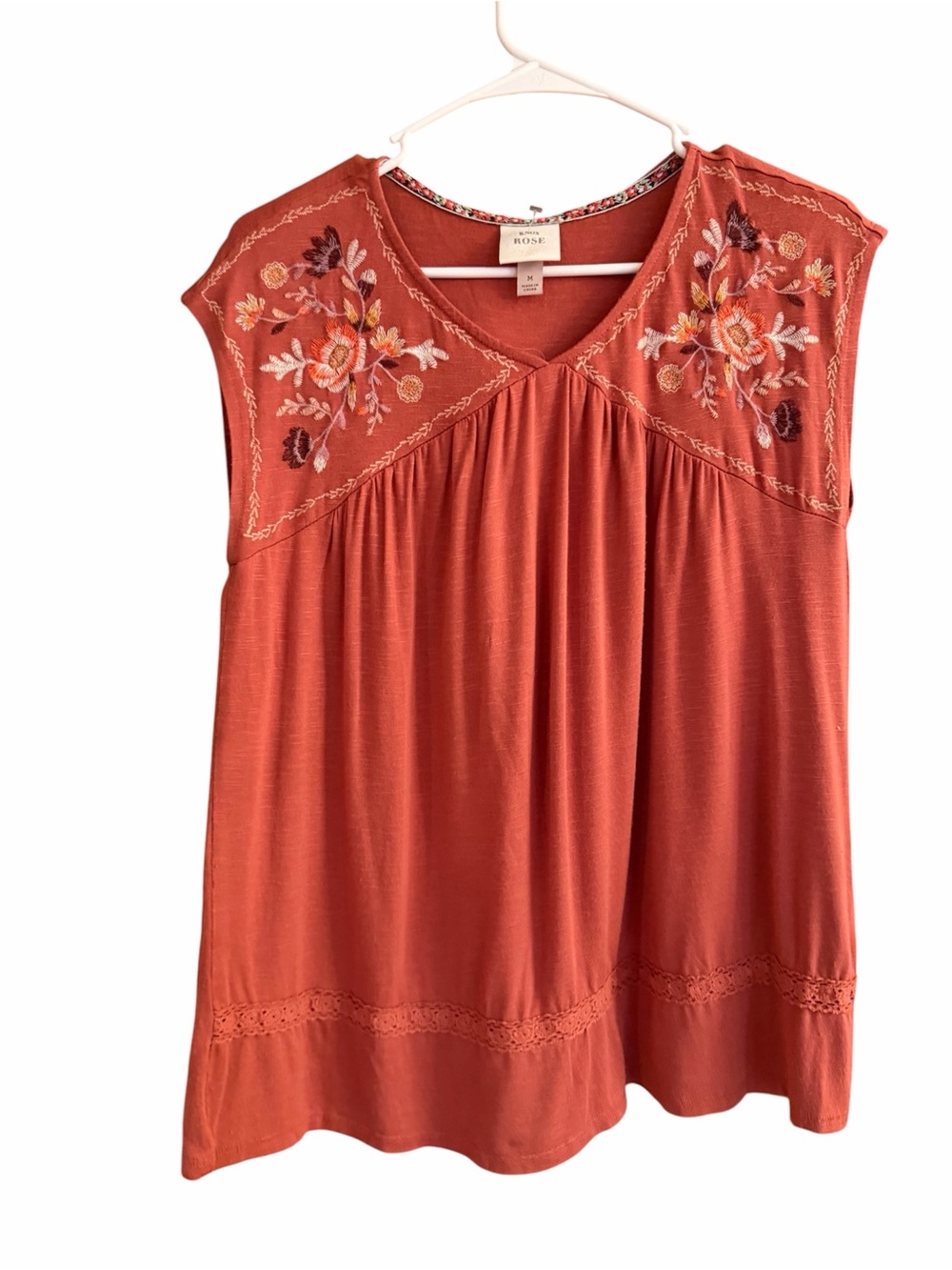 Knox Rose Rust Embroidered Cap-Sleeve Women’s Top NWOT